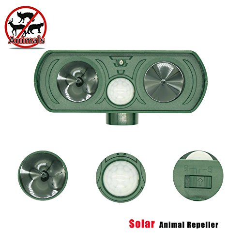 Ultrasonic Animal Repeller, ZOVENCHI Solar Powered Pest Repeller, Waterproof Outdoor Repellent with Motion Activated PIR Sensor, Repel Dogs, Cats, Squirrels and more