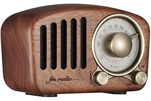 sinraoee Radio Retro Speaker- Greadio Walnut Wooden FM Radio with Old Fashioned SLE, Strong Bass Enhanent, 5.0 Wirel nnection