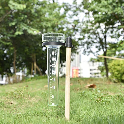 TBWHL Rain Gauge Outdoor Garden Stake for Yard - Home Wooden and Glass Gauge for Precipitation