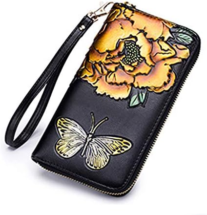 Women/Ladies/Teen Girls Wallet Purse -Premium Leather RFID Blocking -Floral Print Design -Wristlet Purse with Zipper Closure -Many Compartment for Cards, Coins & Phone Storage(Rose Gold)