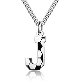 AIAINAGI Initial A-Z Letter Soccer Necklace for Men - Charm Pendant With Stainless Steel Silver Chain 22inch - Personalized Gift
