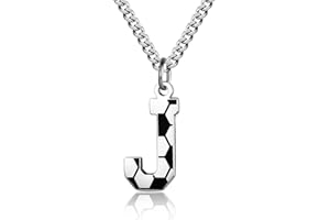 AIAINAGI Initial A-Z Letter Soccer Necklace for Men - Charm Pendant With Stainless Steel Silver Chain 22inch - Personalized Gift
