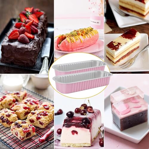 Moldes para pasteles con tapa, 100 mini moldes para pan de aluminio, 100 cucharas de postre con tapa, reutilizables, 6.8 oz, 200 ml, horneables, aptos para pasteles, brownies (rosa)