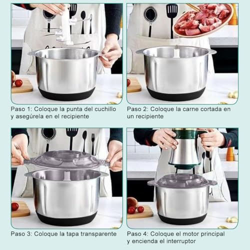 AHILAX Molino de Carne Electrico 5L, Picadora Eléctrica Acero Inoxidable Gran Capacidad Batidora 5 Engranajes Procesador de Alimentos Verduras Alta Potencia con 5 Cuchillas Afiladas