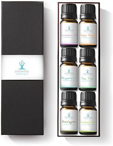 Aromela Essential Oils Aromatherapy Gift Set - 100% Pure Therapeutic Grade Oil Guaranteed - Premium 6 Bottles of 10ml (Peppermint, Lavender, Sweet Orange, Eucalyptus, Lemongrass, Tea Tree)