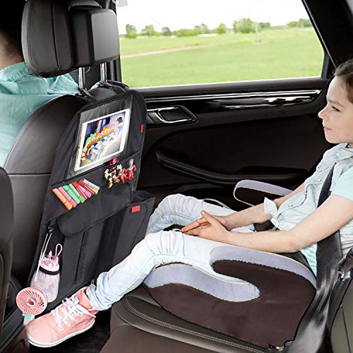 YOOFAN Kick Mats Back Seat Protector, 2 Pack Car Back Seat Organizer for Kids with 10'' Touch Screen Tablet Holder + Multi-Pocket, 1 Free Tissue Box
