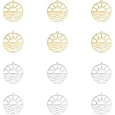 UNICRAFTALE 12Pcs 2 Colors Flat Round Sun Charms Stainless Steel Charm Pendants Sunshine Hollow Charm Bracelet Earring DIY Jewelry Making Supplies
