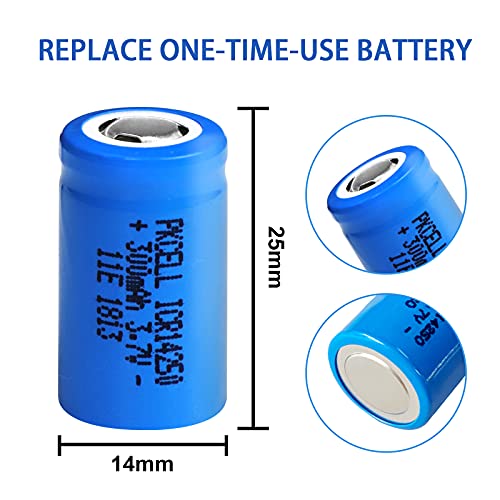 2 Pcs 3.7V Rechargeable 1/2AA Lithium ion Battery icr14250 300mAh (14.5