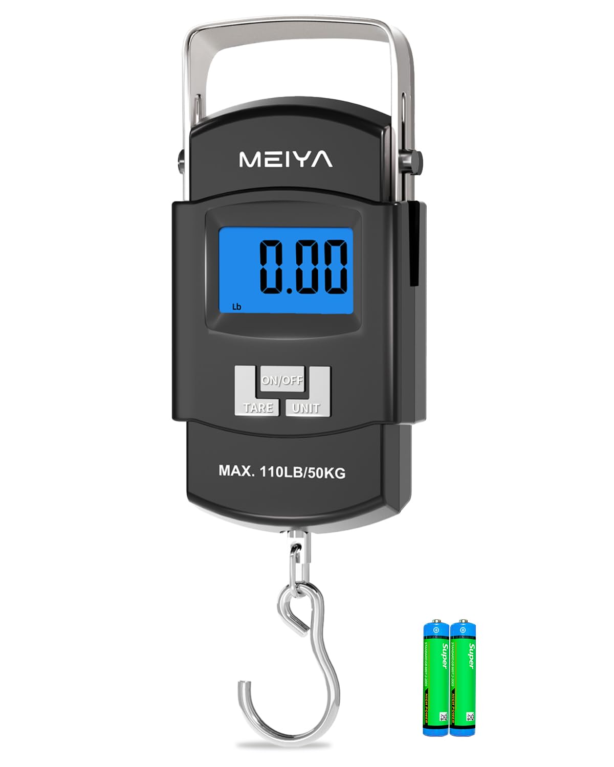 Photo 1 of MEIYA Fish Scale 110lb/50kg Digital Fishing Scale with Backlit LCD, Portable Handle, Stainless Steel Hook & 2 AAA Batteries – Reliable Fishing Gear & Great Fishing Gifts for Men