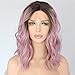 SAPPHIREWIGS Short Dark Ombre Pink Purple Curly Water Wave Fashion Blogger Daily Makeup Synthetic Lace Front Party Wig