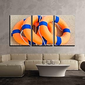 3 Piece Canvas Wall Art - Life Preserver Floating - Modern Home Art Stretched and Framed Ready to Hang - 16"x24"x3 Panels