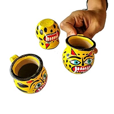 Jaguars Mexican Jarritos Set of 6 Handmade Traditional Tequila & Mezcal Clay Shot Glasses.