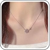 Andelaisi Boho Rhinestone Snow Flake Necklace Choker Silver Crystal Snow Necklace Choker Vintage Moonstone Snowflake Pendant Necklace Sparkly Cz Snowflake Necklace for Women