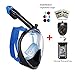 180° Snorkel Mask View for Adults and Youth. Full Face Free Breathing Design.[Free Bonuses] Cell Phone Universal Waterproof Case (Dry Bag) and Anti-Fog Wipes (Black/Blue, Small/Medium)