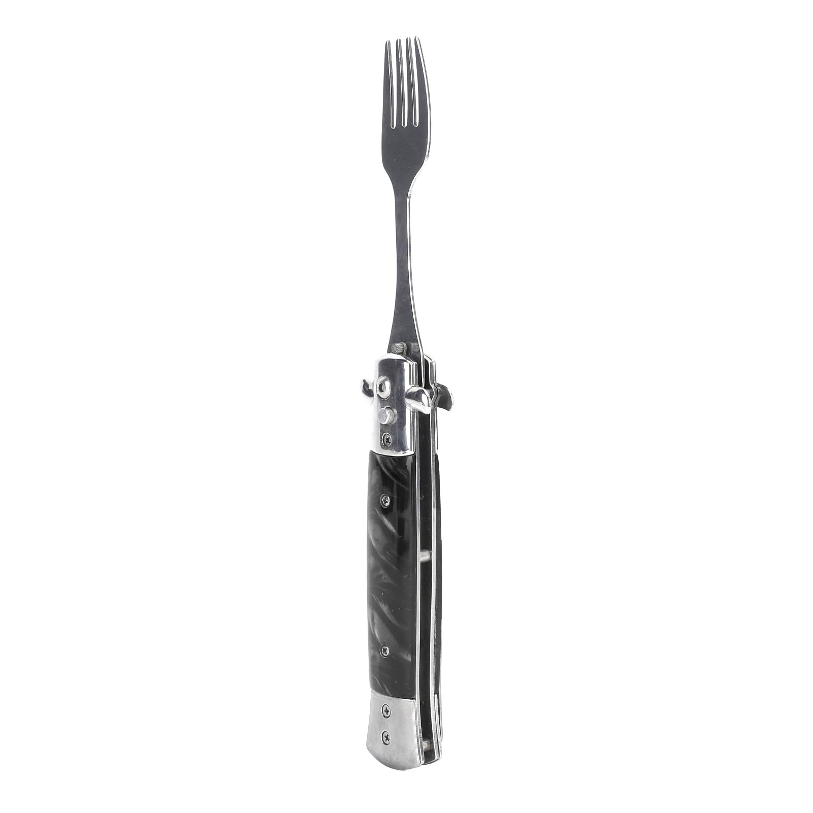 Camping Utensils Fork, Ergonomic Handle One Button Flick Multifunctional Folding Spring Fork Sturdy for Hiking (Black)