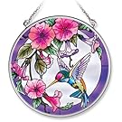 Amia Handpainted Glass Pink Morning Glory and Hummingbird Suncatcher, 4-1/2-Inch