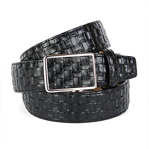 Anthoni Crown Leather Men`s Belt Black 36"-46" with Silver Metallic Automatic Buckle/17fm10 (38)