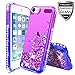 For Apple iPod Touch 7/5/6,iPod 7th/5th/6th/Generation Case W/Glass Screen Protector,Donse Glitter Liquid Quicksand Floating Shiny Sparkle Flowing Bling Diamond Luxury Case for Girls Women,Purple/Blue