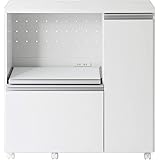 ぼん家具 キッチンカウンター 収納 キャスター付 約90cm幅 レンジ台 木目 木製 ホワイト