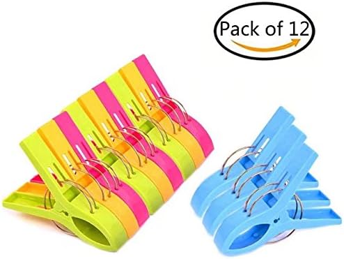 Great Deal Store Pack of 12 Plastic Beach Towel Clips Quilt Clip ClotheLines Hanger Clamps Green ,Blue ,Red ,Yellow