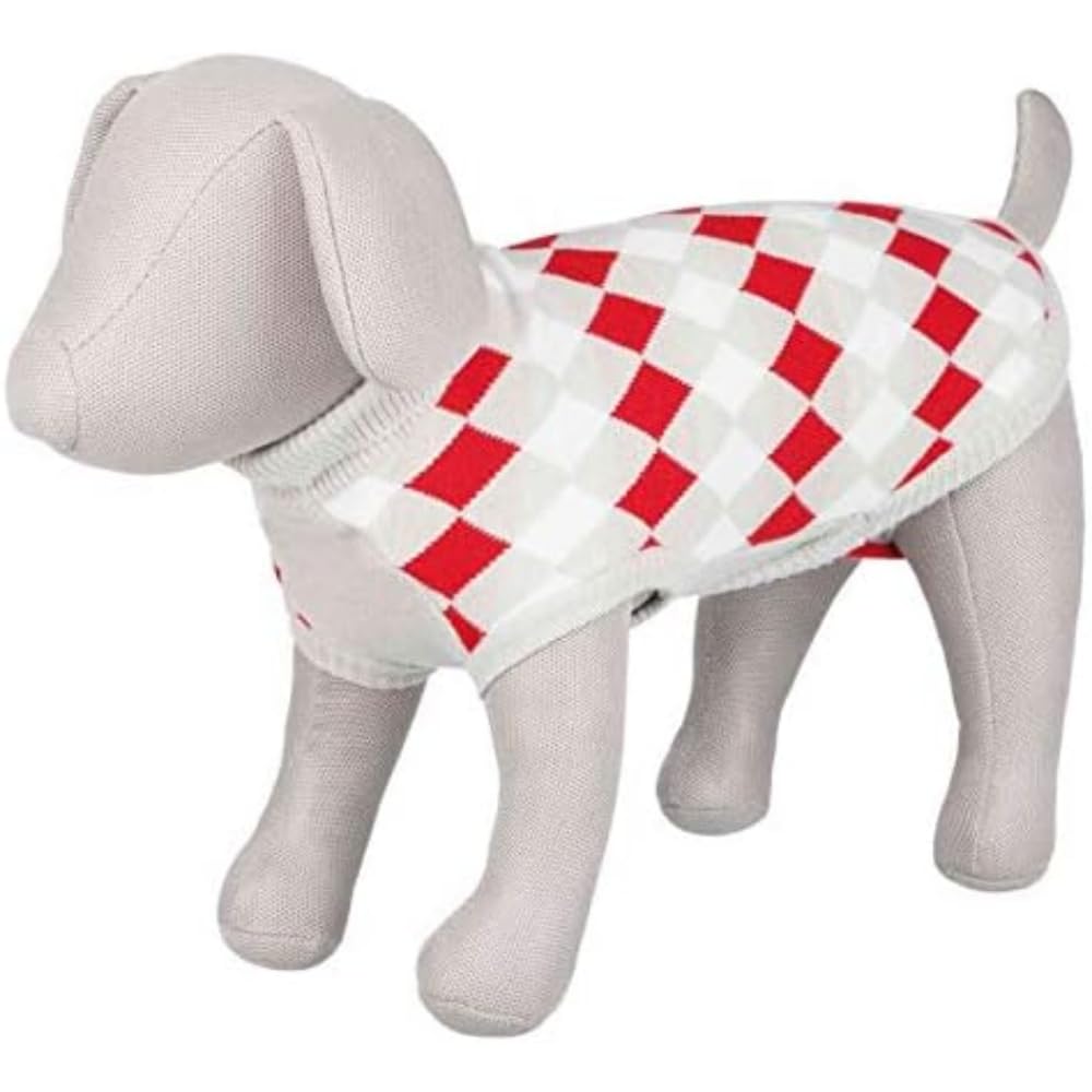 Trixie Sweater Dog Clothes Pets - Sweater Vest Pullover Coat Large Dog Small Medium Dogs Accessories Pollin/White Grey Red Size M 45 cm