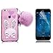 iPhone SE Cute Case, iPhone 5S/5 Case, Bonice Cartoon Rabbit Bling Diamond Crystal Clear Soft Transparent TPU 3D Cute Ear Stand Silicone Case with Hairball Pompon Wristlet + Screen Protector - Purple