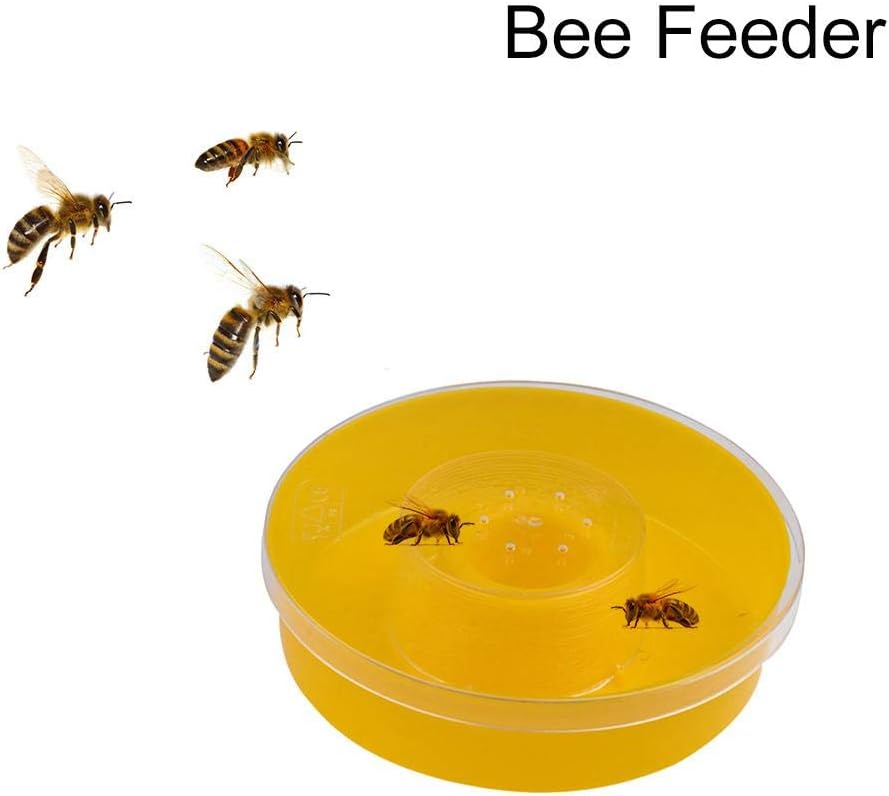 Fiaoen Bee Feeder - Yellow Plastic Round Hive Top Bee Water Feeder Beehive Nest Entrance Drinking Bowl Disc Beekeeping Tool, 8.27 x 7.87 x 1.97in lovely adaptable