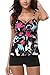 ALove Women's Floral Tankinis with Shorts Two Piece Tie Front Swimsuit