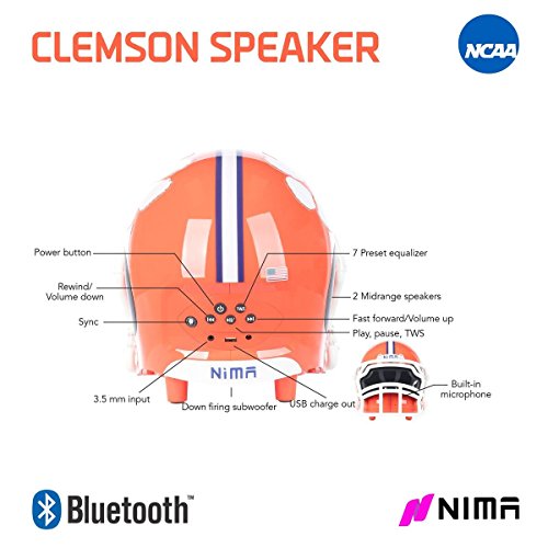Nima Athletics Portable Bluetooth Speaker, [Officially Licensed] NCAA College Football Helmet Wireless Stereo Speaker Built-in Mic, Loud HD Sound Bass - 5" Helmet Speaker (Small, Clemson Tigers) - Thumbnail 5