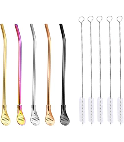 Pailles Filtrantes à Thé (bombillas) En Acier Inoxydable 304 - Lot De 2 Avec Brosse - Pour Maté, Matcha, Thé…