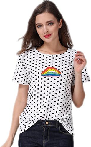 Tshirt Women Dots T-Shirt Harajuku Casual Short-Sleeve Funny T Shirt Big Lip Kawaii Tops