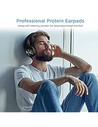 Letscom - Auriculares inalámbricos con micrófono de sonido de alta fidelidad, graves profundos, 100 horas de reproducción y almohadillas de proteína de memoria suave para viajes, trabajo, TV, PC, teléfono móvil