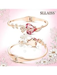 Sllaiss - Brazalete chapado en oro rosa con cristales de Swarovski para mujer