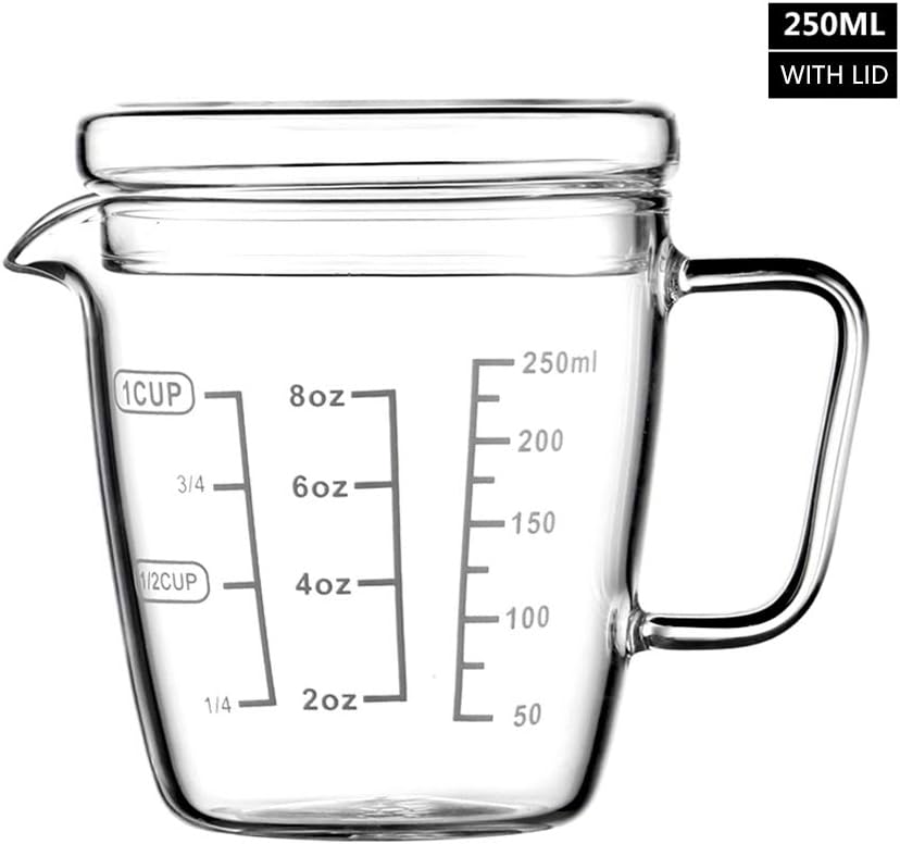 HARVESTFLY Glass Measuring Cup, Measuring Jug with Lid, Heat-Resistant Glass, Milk Cup, Water Cup, 250ML, 500ML