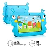 7 Inch Kids Tablet PC Quad Core 1024600 IPS Eye Protect Display 1GB RAM 16GB Storage Bluetooth WiFi Dual Camera with Kids Educational Software Parental Control (Blue)