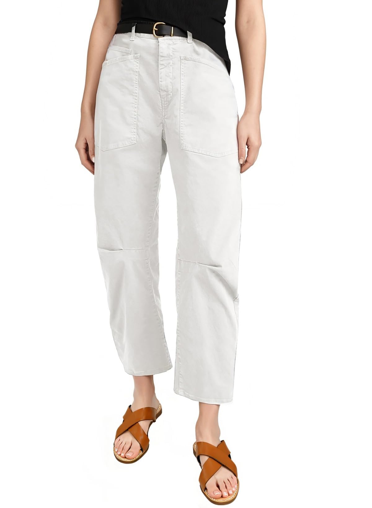 Photo 1 of EVALESS Womens Baggy Barrel White Jeans High Waisted Wide Leg Boyfriend Denim Ankle Pants Size 12