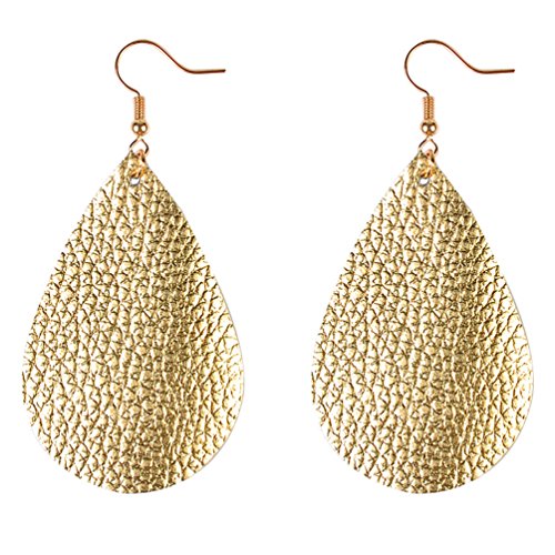 Teardrop Faux Leather Earrings Dangle Big Drop Antique Looking Handmade Fashion for Women Yellow - Thumbnail 3