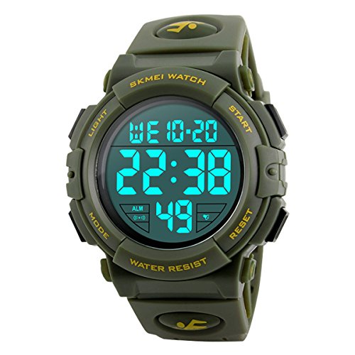 BesWlz Mens Military Digital Sport Watch Waterproof Outdoor Electronic LED Back Light Stopwatch 50M Water Resistant (Green)