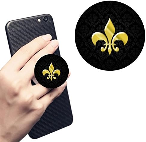 Multi Function Pop Cell Phone Holder Socket.Expanding Stand and Grip Mount Holder(black)--Black Gold Damask Fleur de Lis