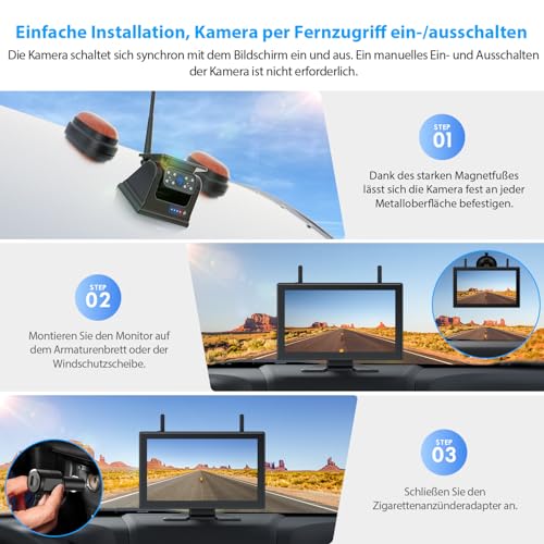 4 Reversing Cameras Wireless Solar Magnetic Reversing Camera: 10.1 Inch 1080P Touchscreen IPS Monitor, 9600 mAh Battery, 1 Minute Setup, IP69K Waterproof Reversing Cameras for Motorhomes, Trailers and Trucks