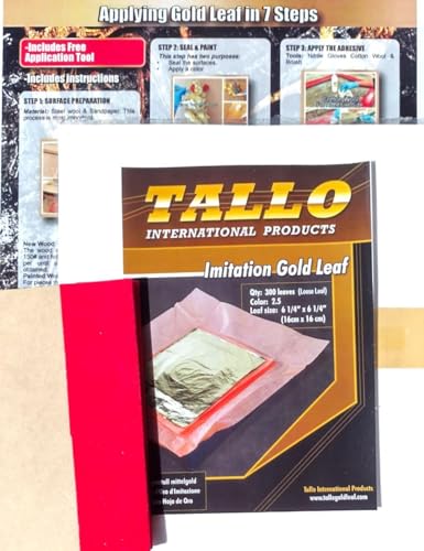 300pcs Imitation Gold Leaf, Europe Type, Includes Pick-up Tools and Apply Instructions, Gold Leaf foil Sheets for Art Crafts & Furniture Size 6-1/4” x 6-1/4” (16x16cm)