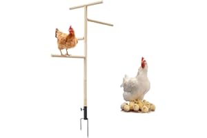 JINKOOZZ Extra Large Chicken Perch Toys, Wooden Chick Perch Stand with Metal Ground Plug, Outdoor Birds Training Platform, Chicken Coop Accessories, Suitable for Poultry Rooster Chicks Large Bird Chicks Parrot