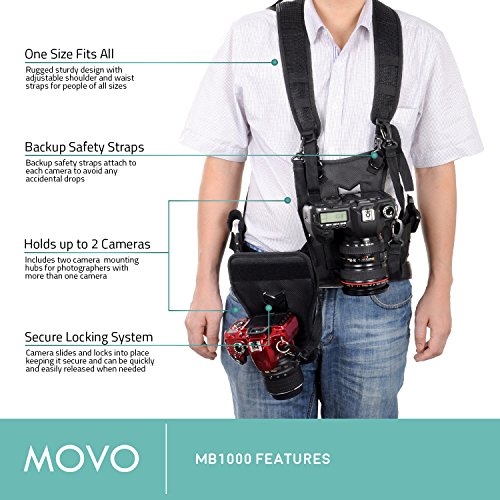 Movo Photo MB1000 Multi Camera Carrier Harness Vest with Mounting Hubs, Side Holster and Backup Safety Straps Electronics, Camera & Photo, Bags & Cases, Binocular, Camera & Camcorder Straps