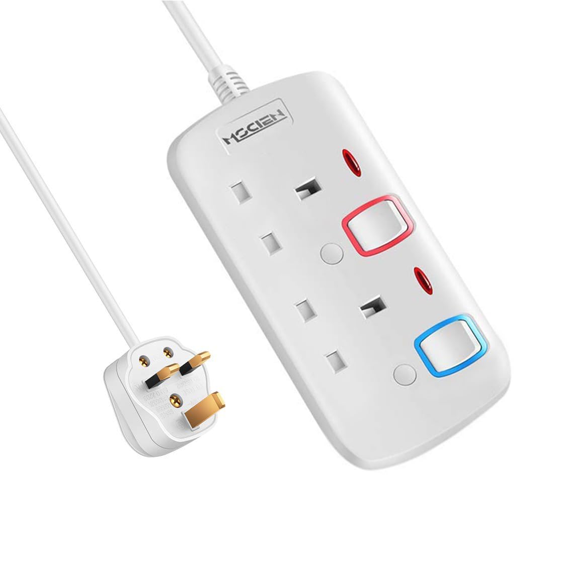 Mscien 5M Extension Lead Double 2 Sockets Gang Plug with Individual Switches Power Strips Wall-Mountable 5 Metre Two Way Extension Cord Cable, 250V