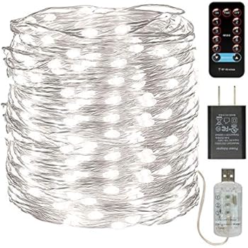 buways 66ft 200LEDs Fairy Lights - USB Plug-in Twinkle String Lights 8 Modes with RF Remote Control Christmas Party Garden Home Decoration (1, Silver Cool White-66ft)