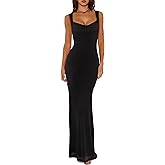 REORIA Women's Summer Cowl Neck Mesh Sleeveless Tank Dress Sexy Double Lined Bodycon Maxi Long Dresses