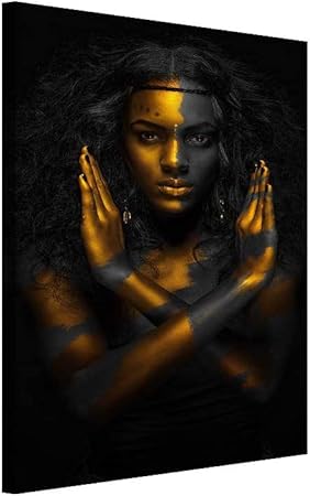 Amazon Com Abstract Gold Crown Wall Art Black African Woman American Decor Canvas Designed Pop Gold Earrings Necklace Black Girl Style Painting On Canvas Poster Print Frame 12 X 18 Artwork 06