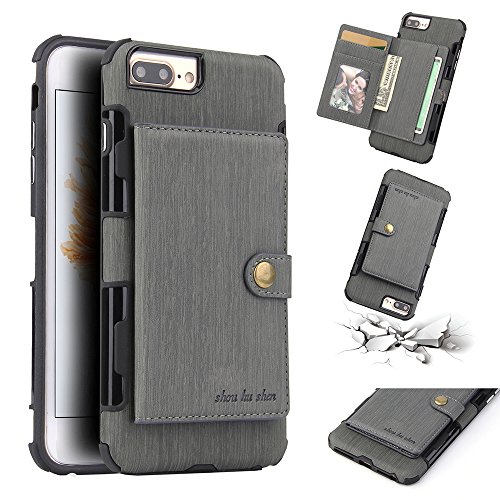 Scheam iPhone 7 Plus iPhone 8 Plus Wallet Leather Case, Protective Durable Cover Shell Folio flip Cell Phone Cover Bag with Card Slots Cash Pocket, Grey