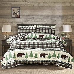 Junsey Rustic Bear Quilts Set King Size,Lightweight