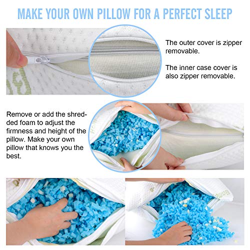 Mastery Mart Cooling Shredded Memory Foam Bed Pillow, Soft Removable